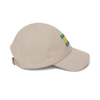 Bang! Bang! Bang! embroidered golf dad cap — flat lay product shot | Golf Subculture