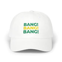 Bang! Bang! Bang! embroidered golf dad cap — front view bold design | Golf Subculture