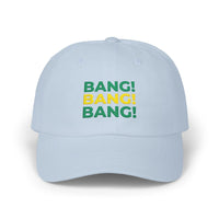 Bang! Bang! Bang! embroidered golf dad cap — side profile view | Golf Subculture