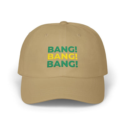 Bang! Bang! Bang! embroidered golf dad cap — bold stacked typography | Golf Subculture