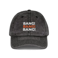 Bang! Bang! Bang! embroidered golf vintage cap — angled front view | Golf Subculture