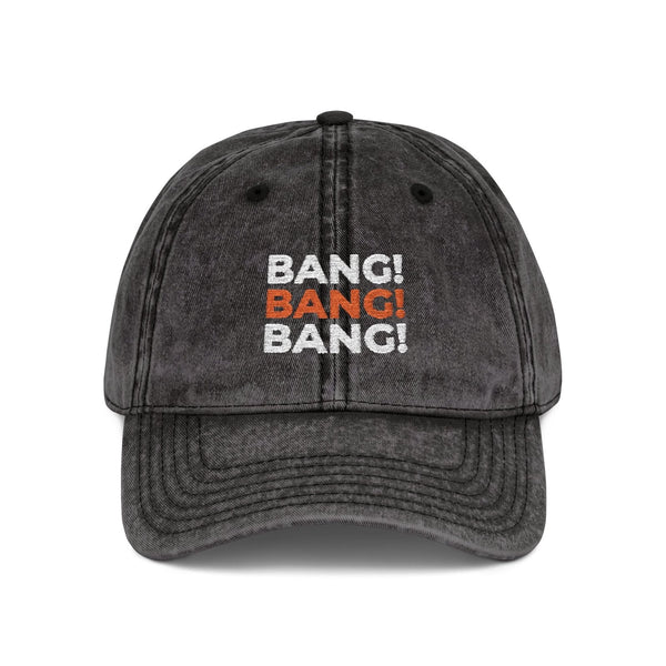 Bang! Bang! Bang! embroidered golf vintage cap — angled front view | Golf Subculture